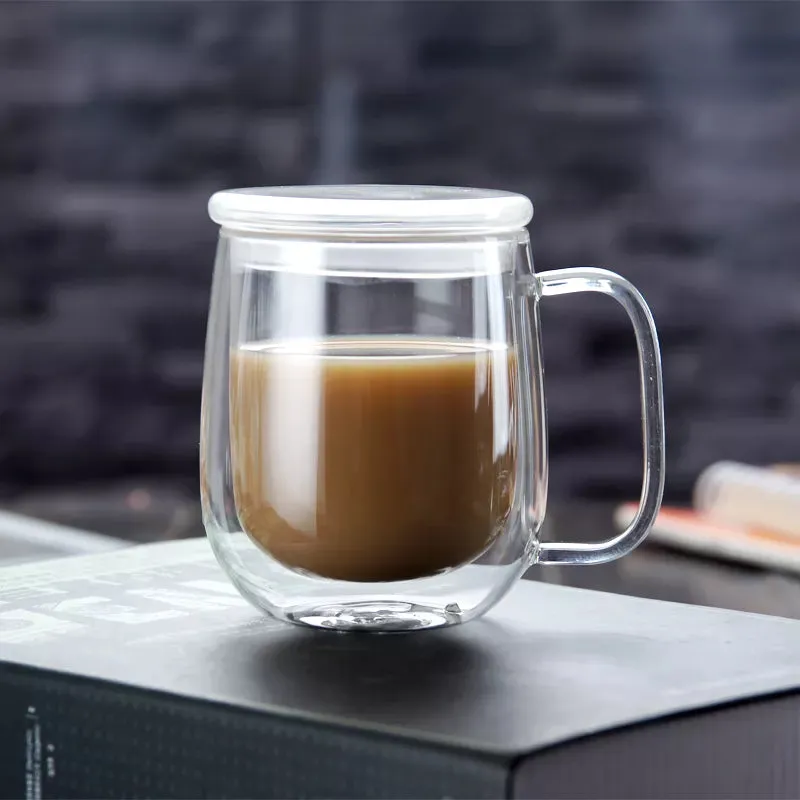 [EL-033-DGS] High borosilicate Double wall glass cup - Cappuccino Glass Lid (250ml)