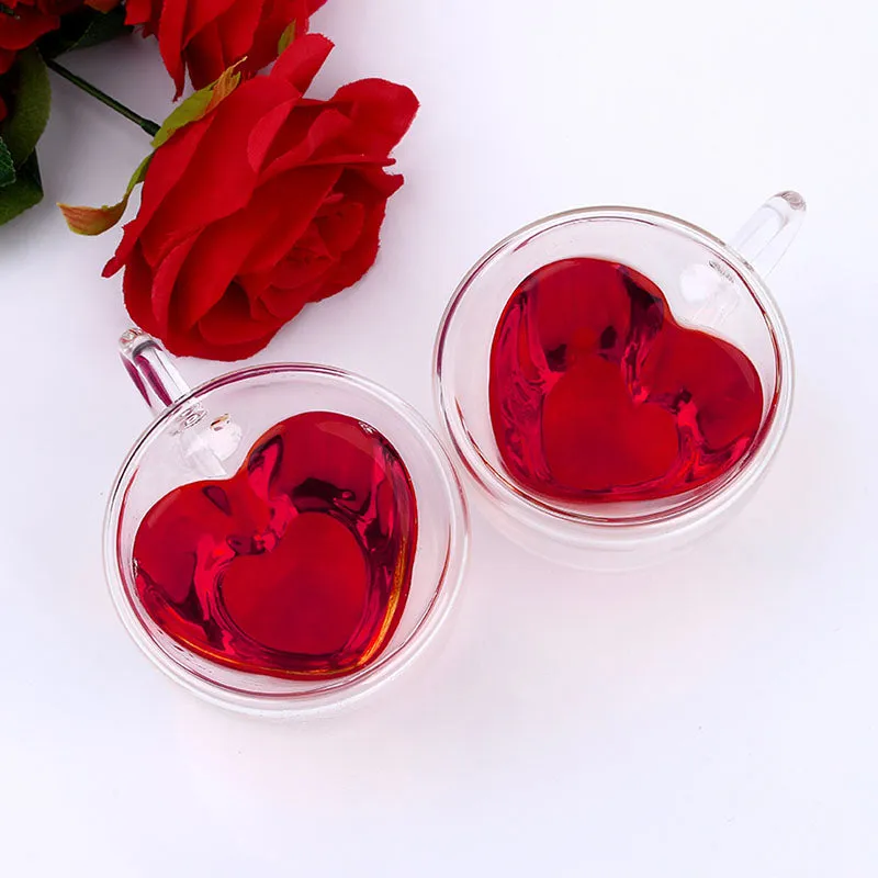 [5014] High borosilicate Double wall glass cup - Heart Shaped Cappuccino (240ml)