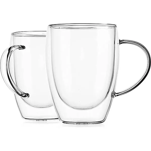 [EL-025-DGS] High borosilicate Double wall glass cup with handle (350ml)