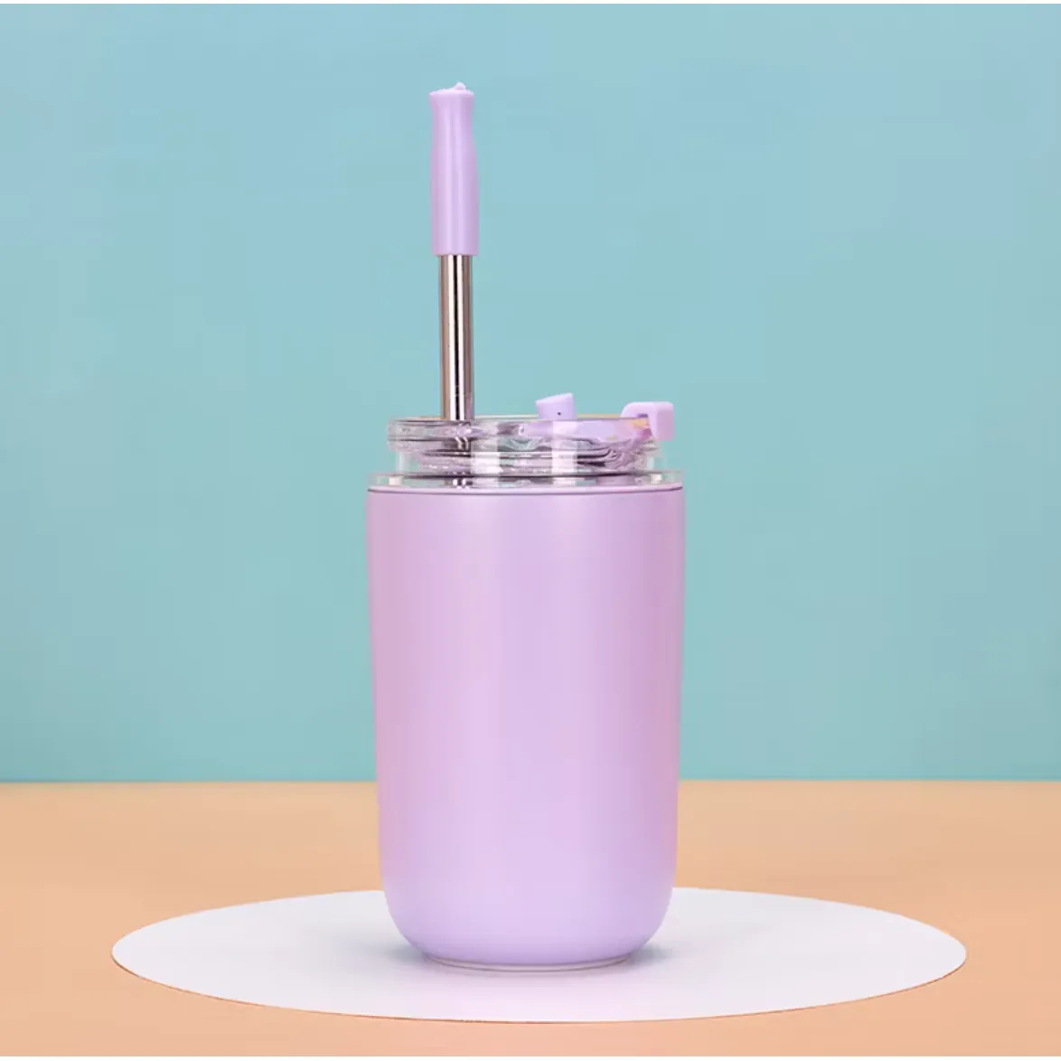 Insulated Coffee Tumbler with straw, Vacuum, Double wall, Stainless steel, Lilac - 280ml