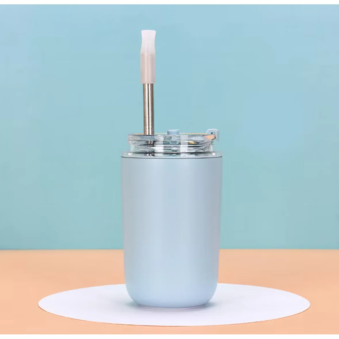 Insulated Coffee Tumbler with straw, Vacuum, Double wall, Stainless steel, Sky Blue - 280ml