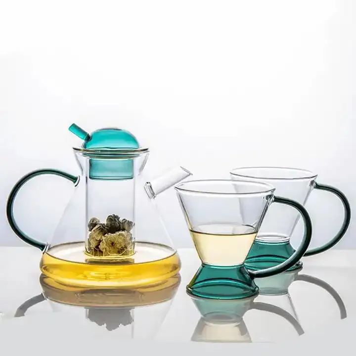 [DGS-TP05] Japanese Glass Tea Pot Set, Heat Resistant with Glass Infuser, TP05 - Set of 3