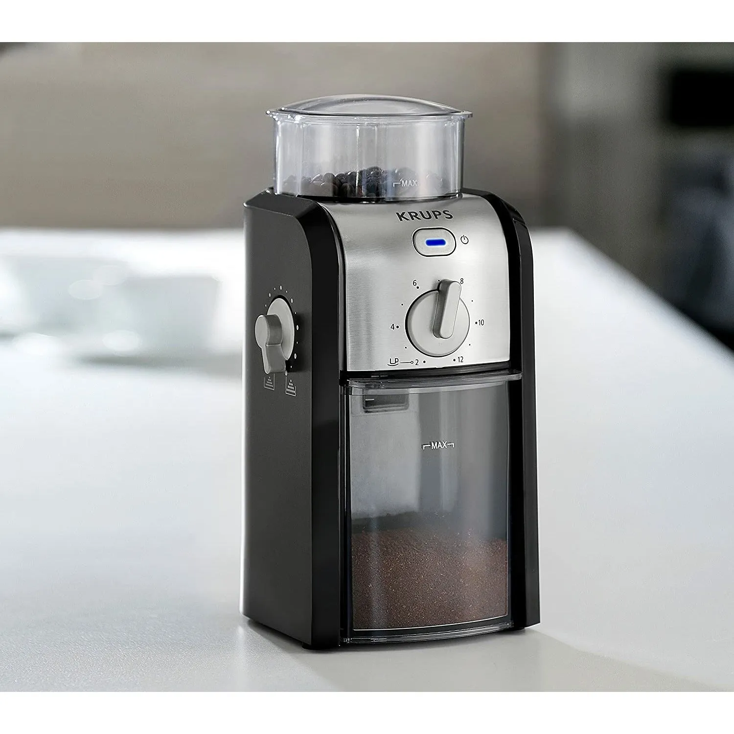 Krups GVX242 Expert Burr Grinder, Black/Silver