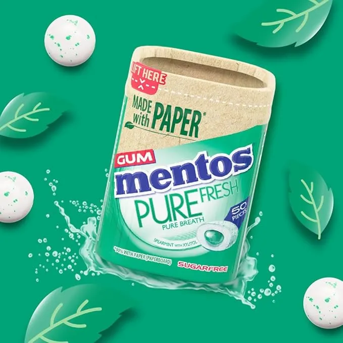 Mentos Pure Fresh Spearmint Flavour, Sugar Free Chewing Gum 100g