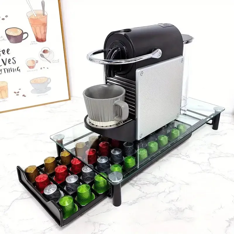 Nespresso Glass top Drawer Capsule Holder ELH203: Black - 40 Capsules