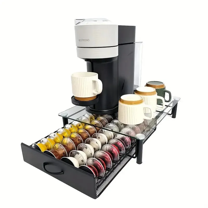 [ELH206] Nespresso Vertuo Glass top Drawer Capsule Holder ELH206: Black - 40 Capsules