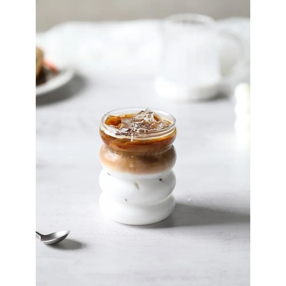 [EL-034-DGS] Ripple Tyre Shaped Glass Cup coffee - 350ml
