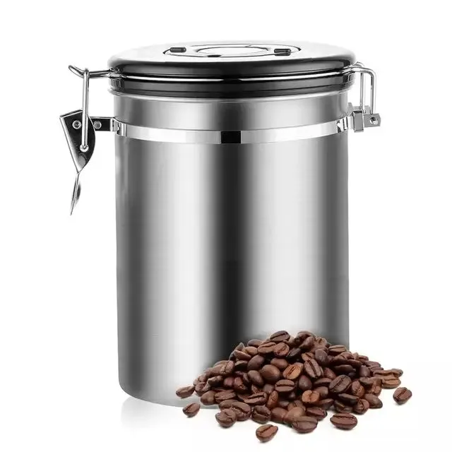 [Can-vac-12] Stainless Steel Airtight Coffee Container With Co2 Valve - 1.2L