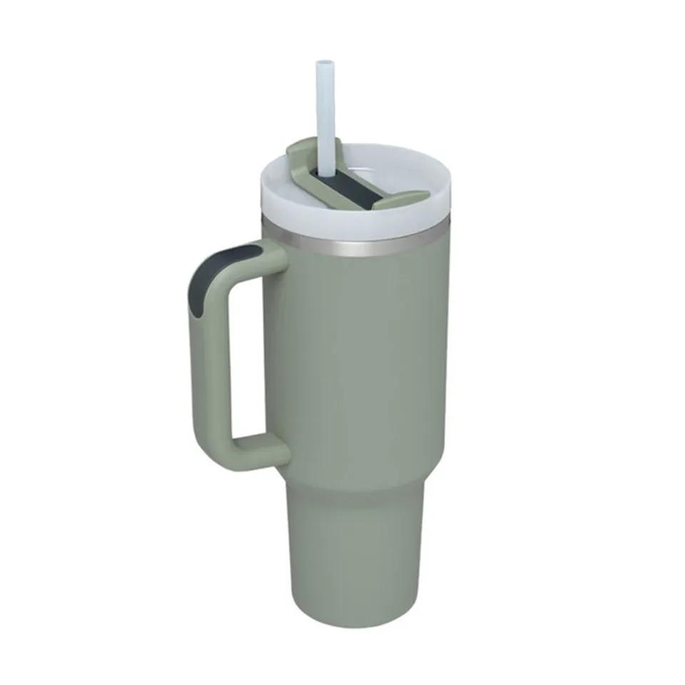 [E84-Tumbler with Handle and Lid,30oz - Army Green] Tumbler with Handle and Lid, Stainless Steel Vacuum Insulated: 30oz - Army Green