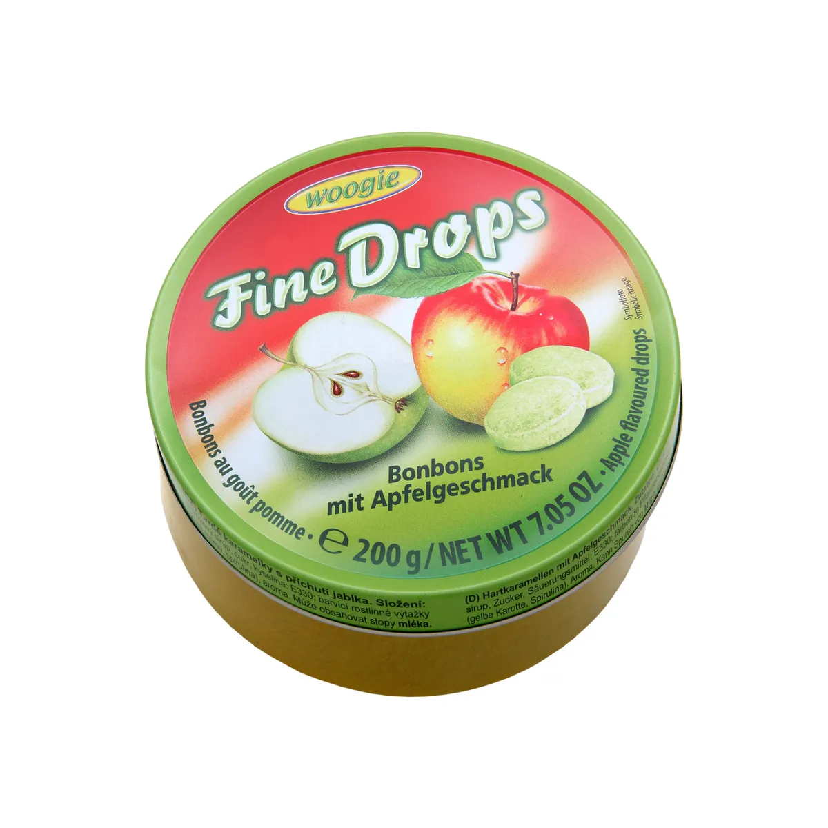 Woogie Fine Drops Bonbons , Hart Caramelles with apple Flavor, Tin - 200g