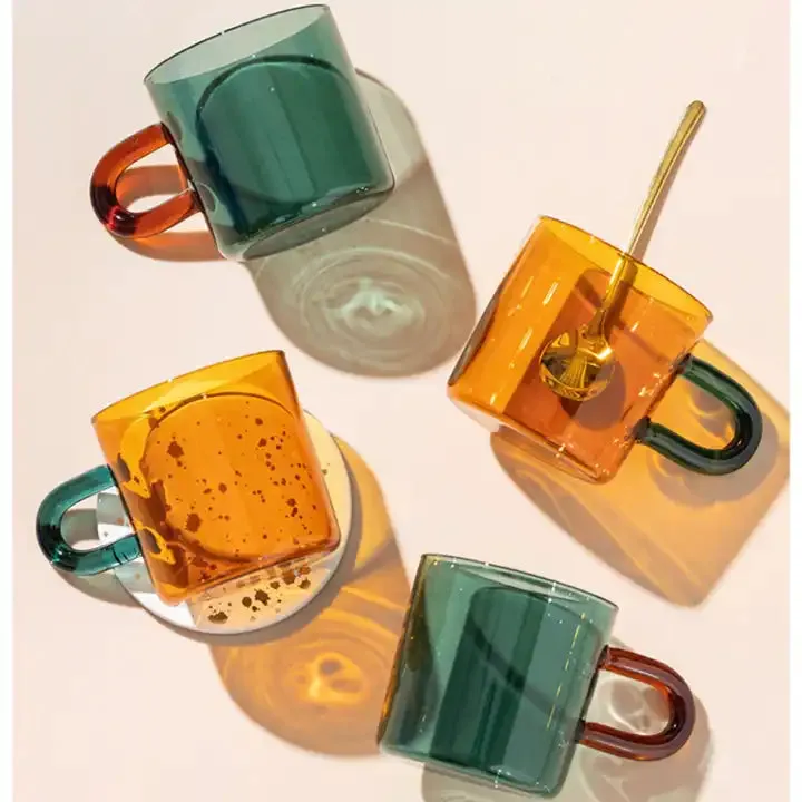 [ACC-GRH300-01] Colorful Glass Cup with Round handle - 300ml (Amber)