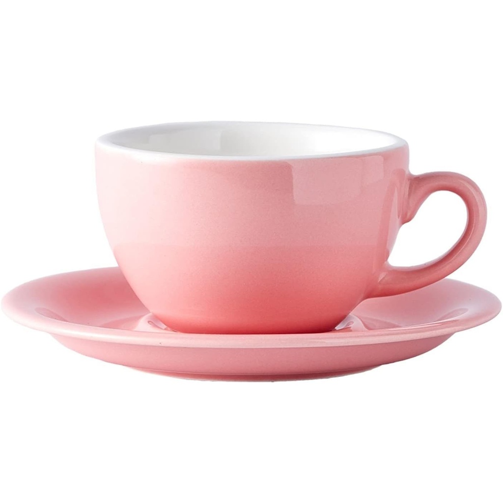 [CCUP-Pink] Candy Series Cappuccino Cup with Saucer, Ceramic - 200ml (Pink)