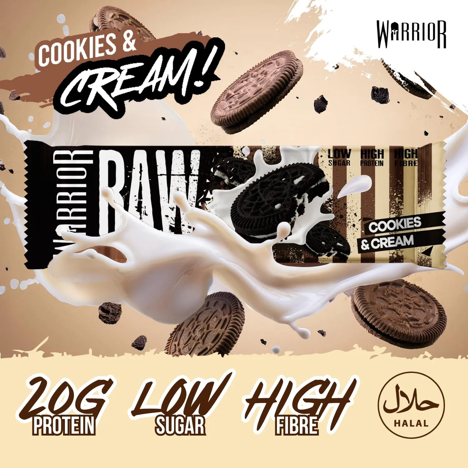 Warrior RAW Protein Flapjack Bar -Cookies and Cream - 75g