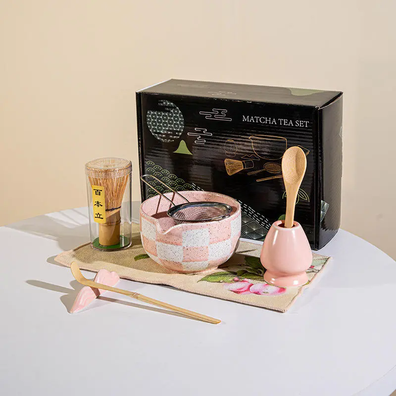[MTCHST-01] Matcha Tea making set, Checkered Pink