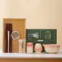 Matcha Tea making set with tray & Tin, Gradient Pink