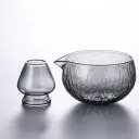 Matcha Bowl And whisk Holder Set, Textured Glass - Black