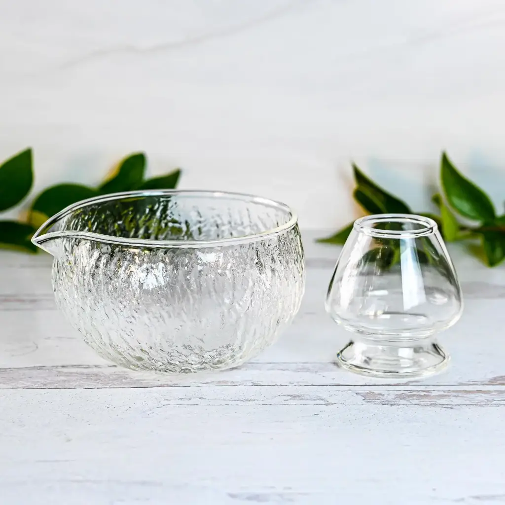 [MTCHST-08] Matcha Bowl And whisk Holder Set, Textured Glass
